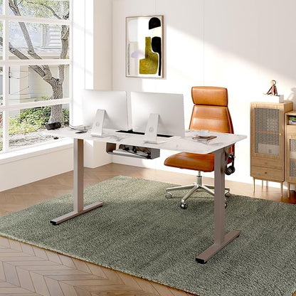 FLEXISPOT EN2 Whole-Piece Standing Desk with Clamp Power Strip, 48 x 30 Electric Stand Up Height Adjustable Desk with Cable Management (Gray Frame + 48" Marble Gray, 2 Packages)
