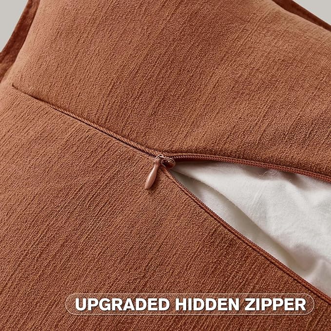 FUTEI Rust Chenille Throw Pillow Covers 22x22 Inch Set of 2,Edges Double-Stitched Cushion Cases,Modern Home Decor for Couch Living Room