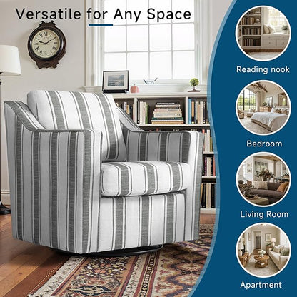 Pia Ricco 360° Swivel Accent Chair, Oversized Modern Striped Fabric Armchair with Removable Cover for Living Room and Reception