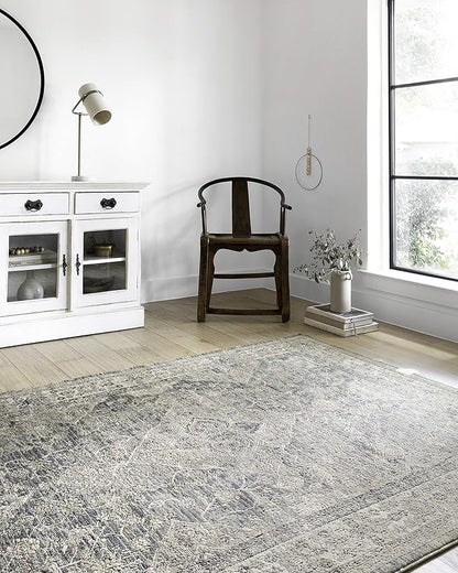 Loloi Teagan Collection TEA-04 Sky/Natural 3'-4" x 5'-7" Accent Rug, Large, Soft Neutral Rug, High-Traffic for Living Room, Bedroom, Home Office, Dining Area