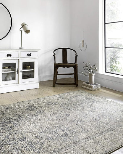 Loloi Teagan Collection TEA-04 Sky/Natural 5'-3" x 7'-6" Area Rug, Large, Soft Neutral Rug, High-Traffic for Living Room, Bedroom, Home Office, Dining Area