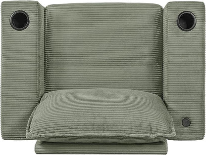 Christopher Knight Home Zoe Oversized Chaise Lounge Chair Indoor with Cup Holders & USB Charging Port, Corduroy Upholstered Sofa Bed + Ottoman with Storage, Comfy Deep Seat Sleeper Sofa Chair, Green