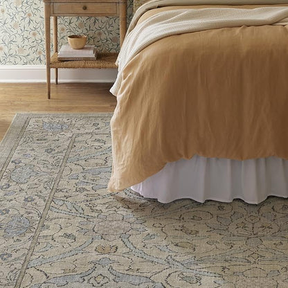 RUGGABLE x Morris & Co Washable Area Rug – Montreal Natural Blue 8x10, Stain-Resistant, Non-Slip – Large Machine Washable Rugs for Living Room, Bedroom, Hallway, Entryway & Office–with Cushioned Pad