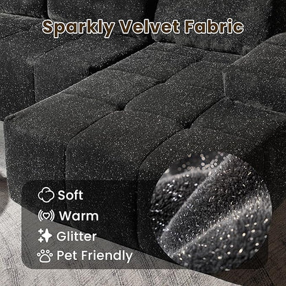 114" Glitter Cloud Sectional Couch with L-Shape Chaise, Modern Boneless Couches for Living Room, Fluffy Tufted Deep Seat Modular Sofa in a Box No Assembly