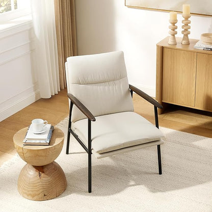 Art Leon Accent Chair- Mid Century Modern Accent Chairs Upholstered Fabric Reading Bedroom Chair Side Sitting Chair with Metal Frame Armchairs for Living Room, Bedroom, Guest Room Beige