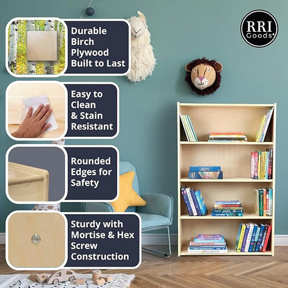 3-Shelf Bookcase, Montessori Bookshelf and Storage Unit in Birch Plywood, Arts & Crafts Supplies Organizer for Toddlers (42")