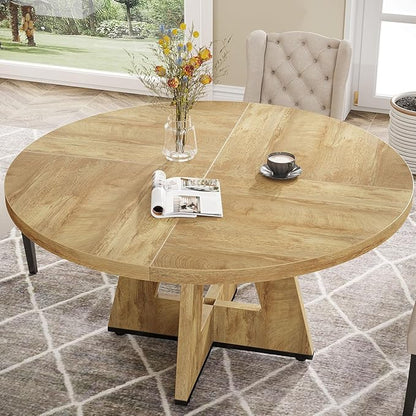 Tribesigns Farmhouse Dining Table, 47 Inch Round Dinner Table for 4, Rustic Round Dining Room Table for Home Dining Room Living Room (Natural)