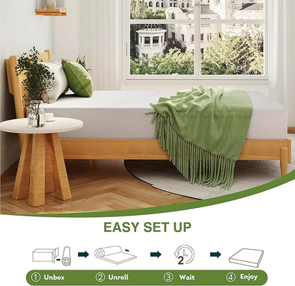 EGOHOME 6 Inch Full Size Mattress for Kids, Memory Foam Mattress with Cooling Green Tea Gel, Relieve Pressure with Medium Firm Support, CertiPUR-US Certified, 75''L x 54''W, White