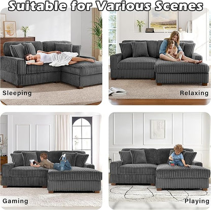 Cloud Sectional Couch with L-Shape Chaise, Modern Modular Sofa with Deep Seat, Upholstered Couches for Living Room Bedroom, Grey