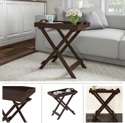 Lavish Home Folding TV Trays Set of 2 - Contemporary Side Table Set with Removable Tray Tops for Food Serving, Decor, or Meals - Portable TV Tables for Living Room, Bedroom, or Home Office (Brown)