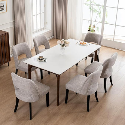 VKNOW Wooden Dining Chairs Set of 6, Modern Fabric Upholstered Dining Room Chair Kitchen Chairs, Farmhouse Dinner Chair for Kitchen Dining Room, Grey-Black Legs