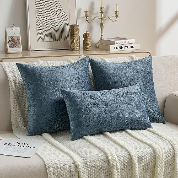 FUTEI Navy Flannel Throw Pillow Covers 18x18 Inch Set of 2,Soft Dimensional Textured Cushion Cases,Modern Home Decor for Couch Living Room