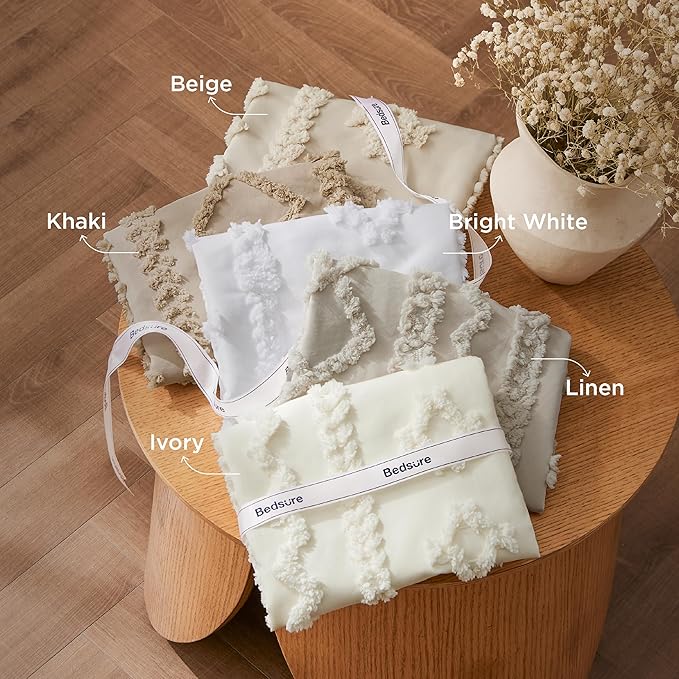 Bedsure Tufted Boho Comforter Set Twin Size - Ivory Boho Bed Set, GentleSoft™ 2 Pieces Farmhouse Shabby Chic Embroidery Bedding, Gifts for Woman, Soft Jacquard Twin Comforter for All Seasons