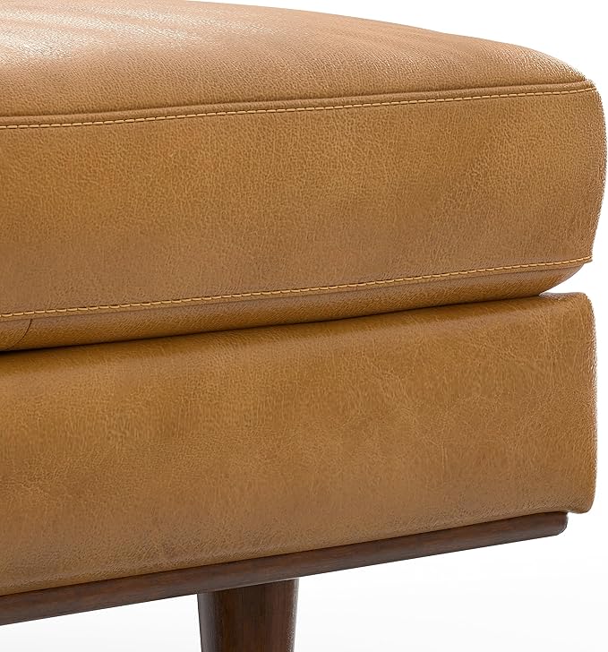 SIMPLIHOME Morrison Mid-Century Modern 72 inch Wide Sofa with Ottoman Set in Sienna Genuine Leather for the Living Room and Family Room