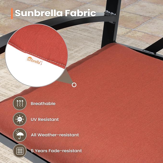 Pellebant Outdoor Bar Stools Set of 4 with Sunbrella Cushion, 29.5" Aluminum Swivel Bar Height Stool Chairs with Back & Footrest, Rust-Proof Patio Bartools for Deck Lawn Garden,Red