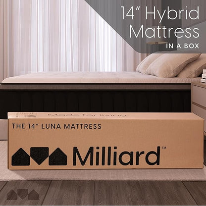 Milliard Queen Mattress, 14 Inch Hybrid Mattress in a Box with Premium Memory Foam and Quilted Pillow Top - Medium Firm, Cool Night Sleep and Full Body Support & Pressure Relief, CertiPUR-US Certified