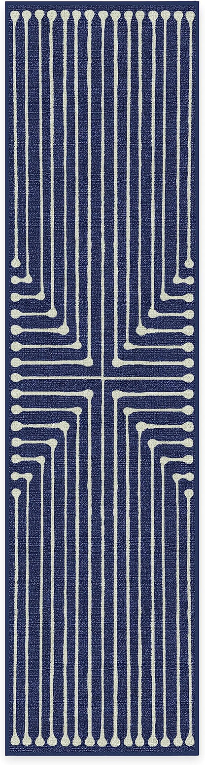 RUGGABLE x Jonathan Adler Machine Washable Modern Runner Rug – Inkdrop Lapis Blue 2.5x10, Stain-Resistant, Non-Slip – Washable Rug for Hallway, Entryway, Living Room & Kitchen–with Cushioned Pad
