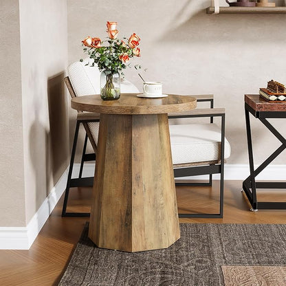 Tribesigns Farmhouse Round End Table, Wooden Couch Side Table with Octagonal Base, Rustic Brown Nightstand Pedestal Accent Furniture for Living Room, Bedroom (2)