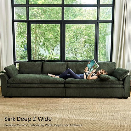 Belffin Large Modular Sectional Sofa with Deep Chaise, 104" Corduroy L Shaped Couch with 9" Soft Dual-Layer Seats Cushion for Living Room, Apartment, Green
