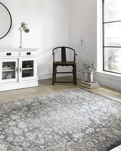 Loloi Teagan Collection TEA-01 Denim/Mist 7'-11" x 10'-6" Area Rug, Large, Soft Neutral Rug, High-Traffic for Living Room, Bedroom, Home Office, Dining Area