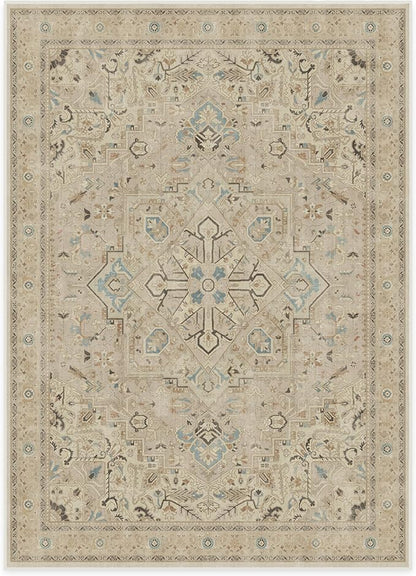 RUGGABLE Washable Vintage Area Rug – Kamran Ivory Opal 10x14, Stain-Resistant, Non-Slip – Large Machine Washable Rugs for Living Room, Bedroom, Hallway, Entryway & Office–with Cushioned Pad