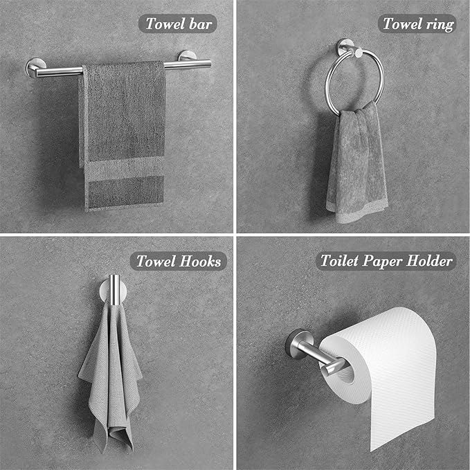 10-Pieces Brushed Nickel Bathroom Accessories Set, Stainless Steel Bathroom Hardware Set, Bath Towel Bar Set, Towel Racks for Bathroom Wall Mounted.