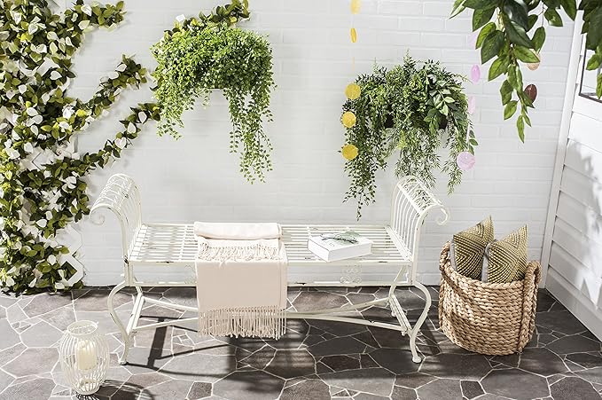 SAFAVIEH Outdoor Collection Brielle Antique White Bench