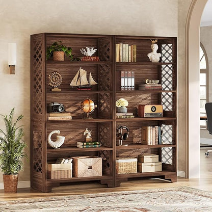 Tribesigns 71" Tall Bookshelf, 6-Tier Large Mid-Century Bookcase, Freestanding Library Open Bookshelves with 5 Storage Shelves, Wooden Display Shelving Unit for Living Room, Home Office(2PC)