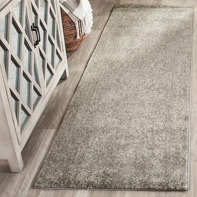 SAFAVIEH Evoke Collection 2'2" x 11' Silver / Ivory EVK256S Oriental Distressed Non-Shedding Living Room Bedroom Runner Rug