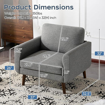 ELUCHANG Accent Chairs Set of 2, Oversized Mid Century Modern Arm Chair, Soft Linen Fabric Sofa Chairs Upholstered Comfy Chair for Living Room Bedroom Apartment (Grey)