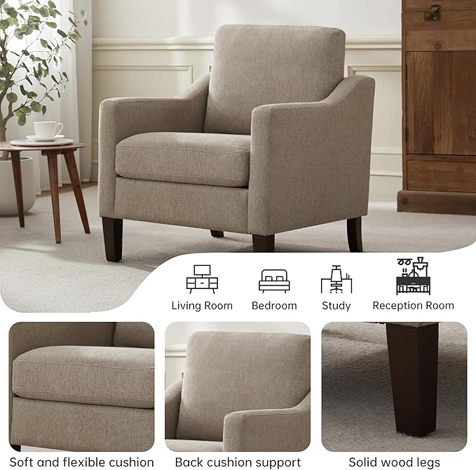 VKNOW Mid Century Modern Accent Chairs Set of 2, Upholstered Living Room Chairs Armchair for Bedroom, Comfy Reading Accent Chairs with Wood Legs for Living Room, Brown