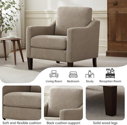 VKNOW Mid Century Modern Accent Chair, Upholstered Living Room Chairs Armchair for Bedroom, Comfy Reading Accent Chairs with Wood Legs for Living Room, Brown