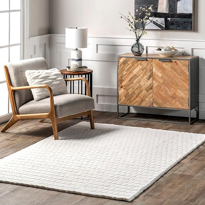 nuLOOM 3'9" x 6' Cozy Plush Area Rug, Machine Washable, Non-Slip, Soft Fluffy Shag Carpet for Living Room Bedroom Kids Room Nursery Home Decor, Nia White