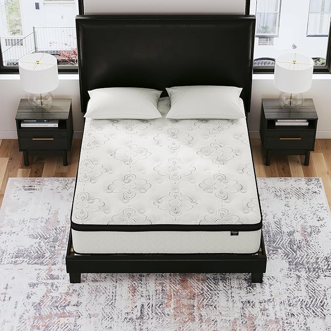 Signature Design by Ashley Twin Size Chime 10 Inch Medium Firm Hybrid Mattress with Cooling Gel Memory Foam for Pressure Relief, Fiberglass Free, Mattress In A Box