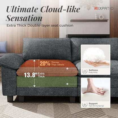 Cloud Couch Sectional Sofa Set, Plush 24.4-Inch Deep 5-Seat Sectional with Velvety Chenille & Removable Arms for Living Room and Apartment, Cyan
