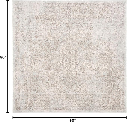 SAFAVIEH Evoke Collection Area Rug - 8' Square, Ivory & Taupe, Distressed Design, Non-Shedding & Easy to Clean, Ideal for Living Room, Bedroom, Dining Space (EVK256E)