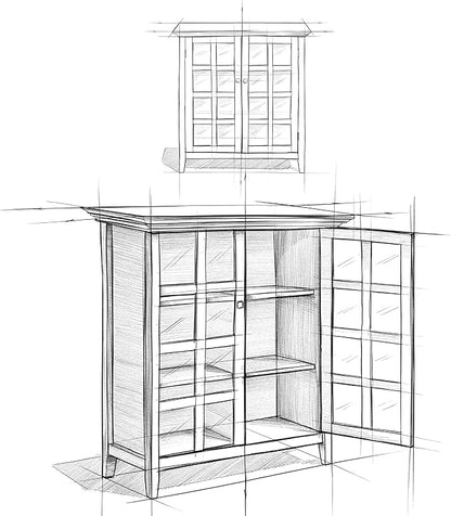SIMPLIHOME Acadian Storage Cabinet - 39 inch Wide Solid Wood 4-Shelf Display Cabinet in Light Golden Brown, Transitional Cupboard for Living Room or Dining Room with Glass Doors and Adjustable Shelves