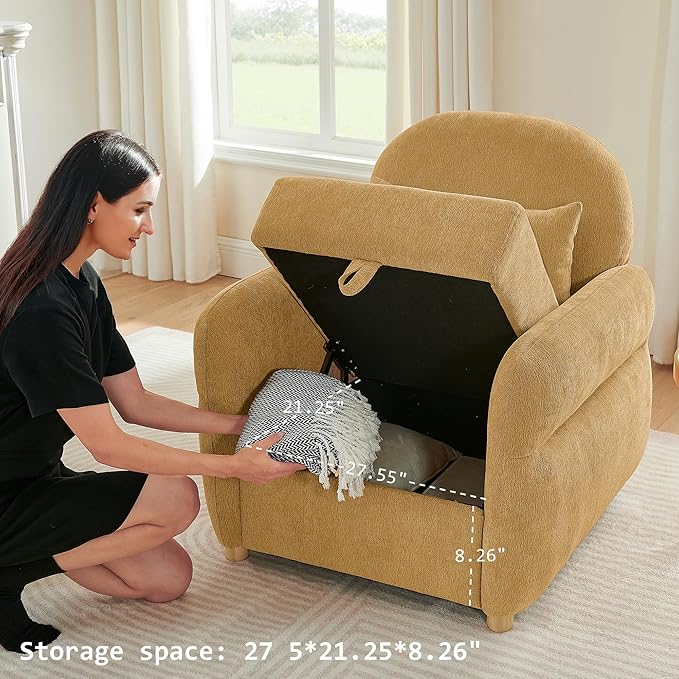 33.5" Mordern Accent Chairs,Reading Chair with Storage,Single Sofa in Chenille Fabric for Living Room, Bedroom and Compact Spaces. (Ginger Yellow)