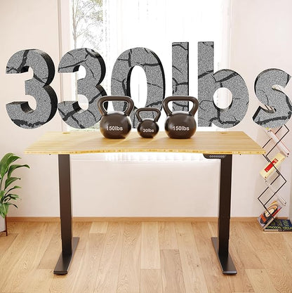 FLEXISPOT E6 MAX Bamboo 60x30 Inch Dual Motor 3-Stage Heavy Duty Standing Desk, 330lbs Weight Capacity, Height Adjustable Desk w/Cable Management & Wheels (Solid Bamboo Curved Desktop + Black Frame)