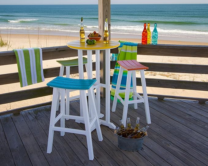 POLYWOOD 2012-FWHTA Contempo Bar Height Saddle Seat Barstool, White Frame, Tangerine