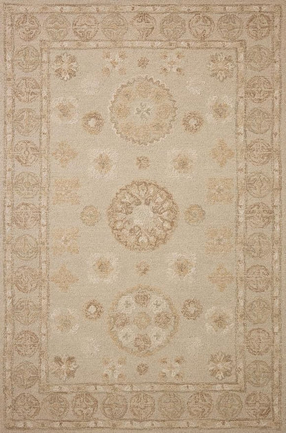Loloi Chris Loves Julia Dorothea Collection DRT-03 Dove/Natural 8'-6" x 11'-6" Area Rug Wool Neutral Floral Living Room Bedroom Carpet