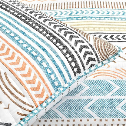 Lush Decor Hygge Geo Pattern Striped 3 Piece Quilt Bedding Set, Full/Queen, Neutral & Multicolored