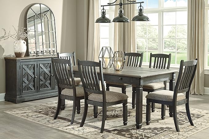 Signature Design by Ashley Tyler Creek Vintage Casual Dining Room Buffet Cabinet or Server with 3 Doors and Lattice Design, Wood, 36" High, Black & Gray