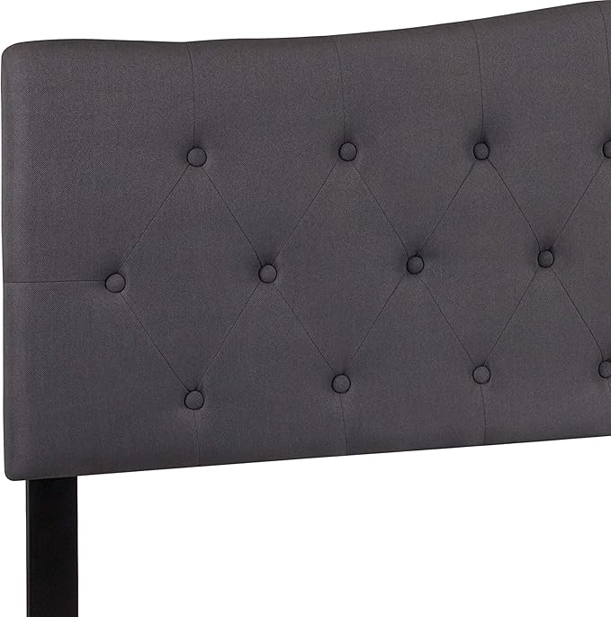EMMA + OLIVER Tufted Upholstered King Size Headboard in Dark Gray Fabric