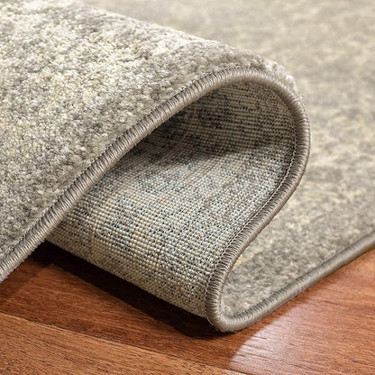 SAFAVIEH Evoke Collection Area Rug - 9' Round, Silver & Ivory, Distressed Design, Non-Shedding & Easy to Clean, Ideal for Living Room, Bedroom, Dining Space (EVK256S)