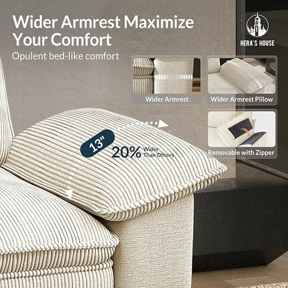HERA'S HOUSE Oversized Modular Sectional Sofa, 54" Armchair Cloud Couch Mixed Fabric Sleek Couches for Living Room, Beige