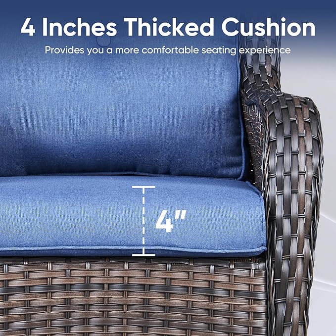 9-Piece Outdoor Patio Cushion Set - Fade & Water Resistant with Removable Olefin Cover, 22x24x4 Inch Memory Foam Cushions for Wicker Sectional Sofa – Blue/Buckle