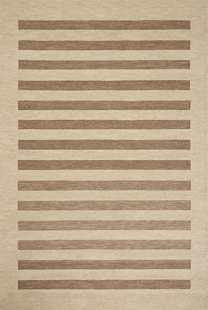 Loloi Leanne Ford Craven Collection CVN-05 Oatmeal/Bark 2'-6" x 9'-9" Runner Rug Striped, Patterned, Neutral, Hallway, Kitchen, Mudroom, and Bathroom