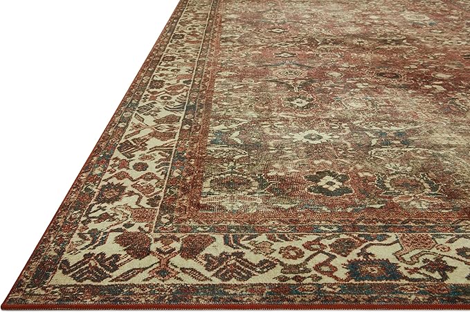 Loloi Magnolia Home by Joanna Gaines Banks Collection BAN-04 Brick/Ivory 2'-6" x 12'-0", .13" Pile Height, Machine Washable, Runner Rug