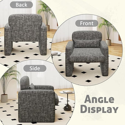 LSSPAID Modern Accent Chairs, Chenille Fabric Armchairs for Living Room, Comfy Upholstered Leisure Single Sofa Chair with Lumbar Pillow for Bedroom, Balcony, Office (Charcoal, Set of 2)